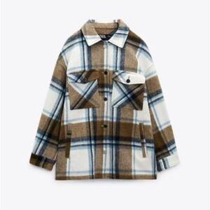NWOT ZARA Wool Blend Plaid Overshirt Jacket